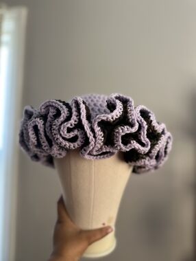 Handmade Lavender and Camo Crochet Ruffle Hat - Women Accessories